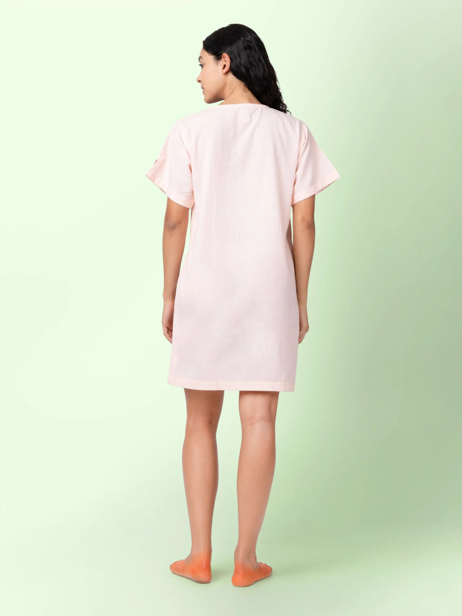 Paty – Handwoven Cotton Linen Sheath Dress – Womens Dress by Phuhar's available on Brown Living™. Pink Xs. SKU: pH1311. Img 2.