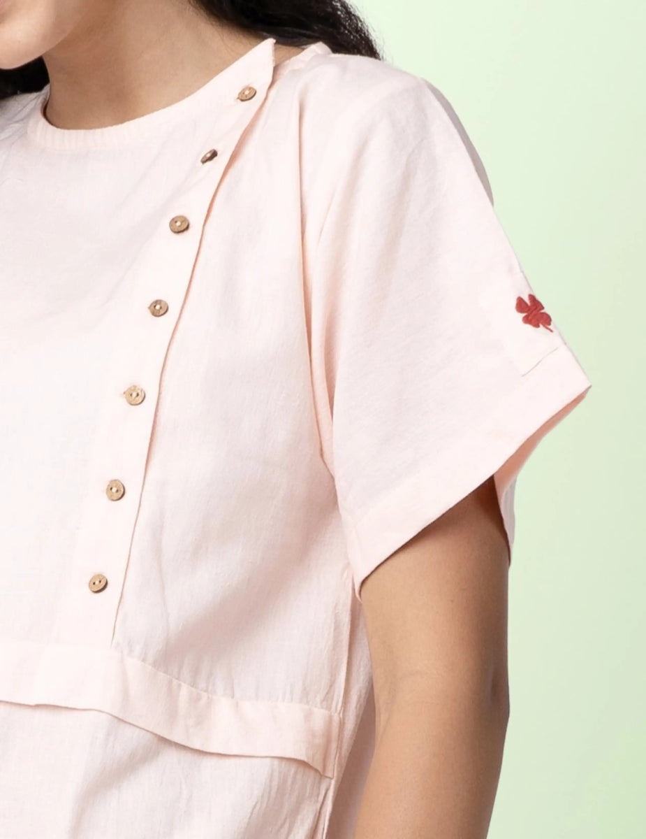 Paty – Handwoven Cotton Linen Sheath Dress – Womens Dress by Phuhar's available on Brown Living™. Pink Xs. SKU: pH1311. Img 3.