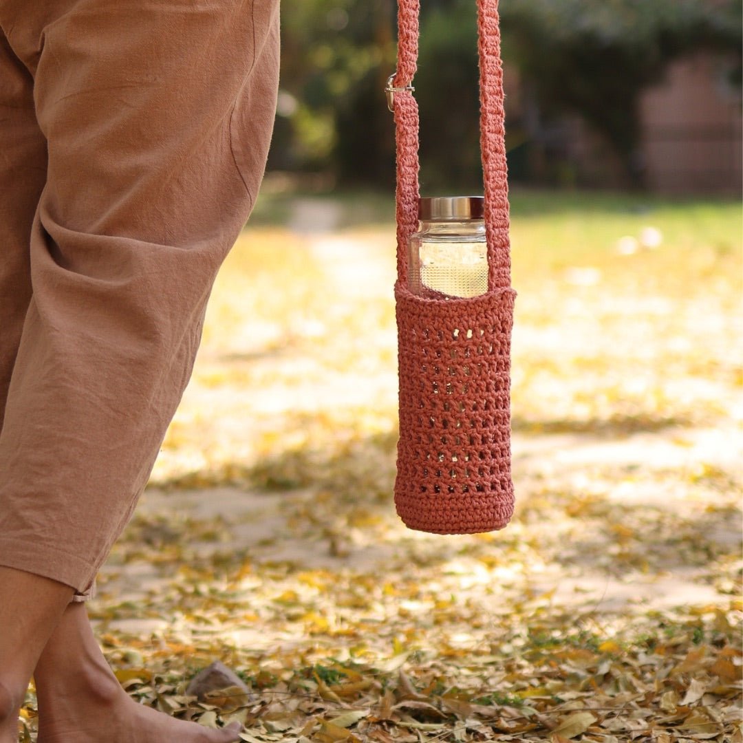 Peach Handmade Crochet Sling Bottle Cover | Verified Sustainable by Brown Living™