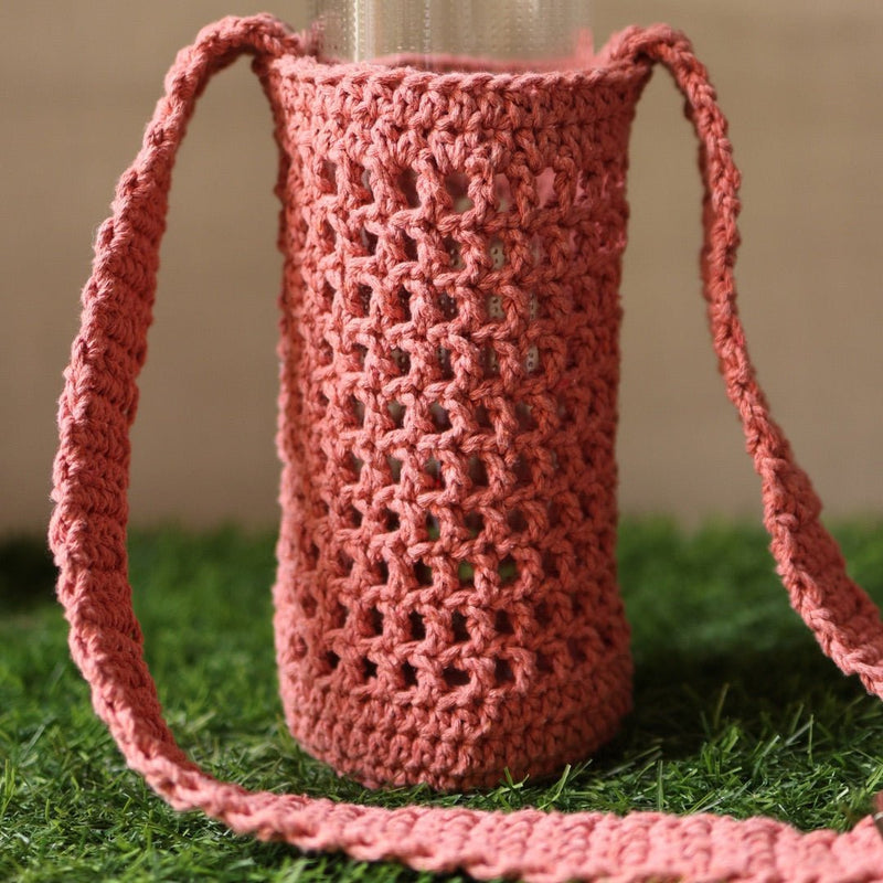 Peach Handmade Crochet Sling Bottle Cover | Verified Sustainable Bottles & Sippers on Brown Living™