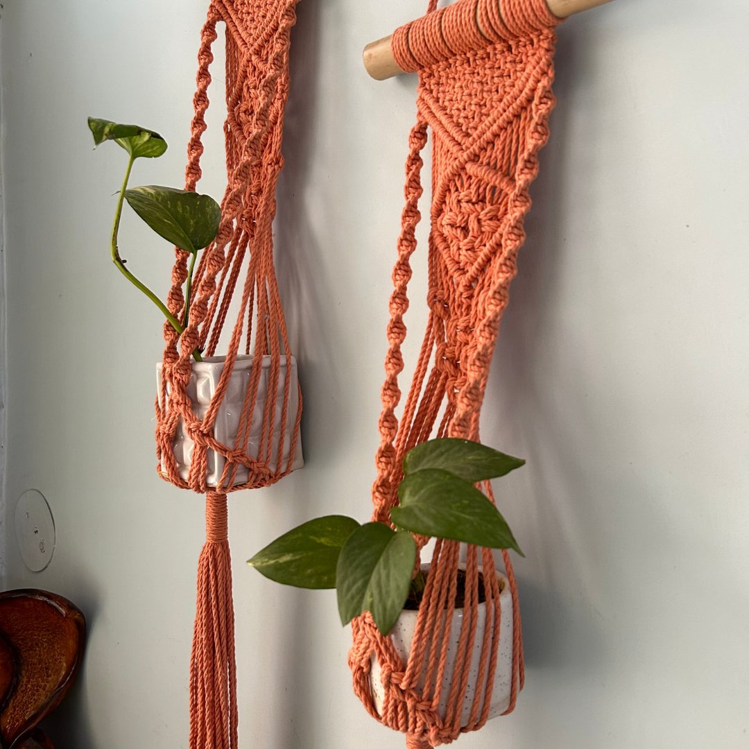 Peach Macrame Plant Holder - Set of 2 | Verified Sustainable by Brown Living™