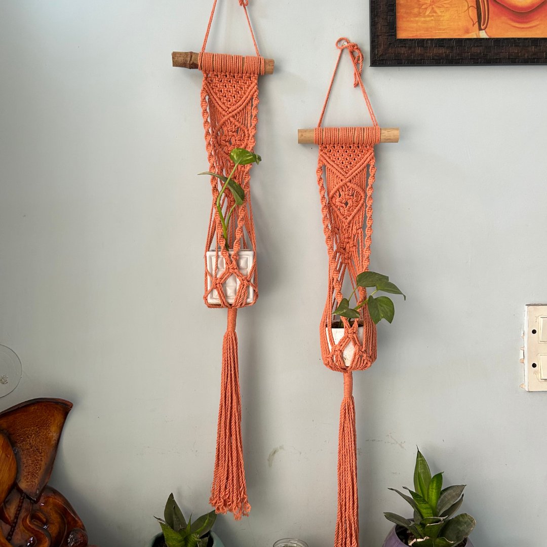 Peach Macrame Plant Holder - Set of 2 | Verified Sustainable by Brown Living™