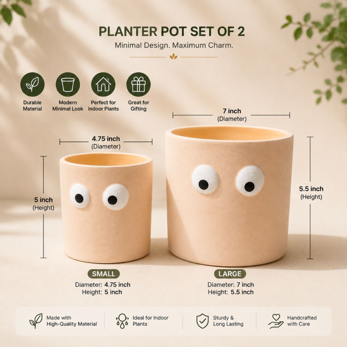 Peach Muse Face Planter Set of 2 | Decorative Planters – Ceramic Planter on Brown Living™. SKU: D-475. Img 6.