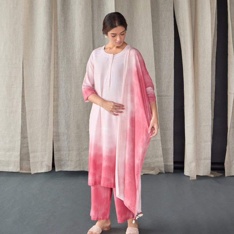 Peach Ombre Linen Kurta Set | Verified Sustainable by Brown Living™