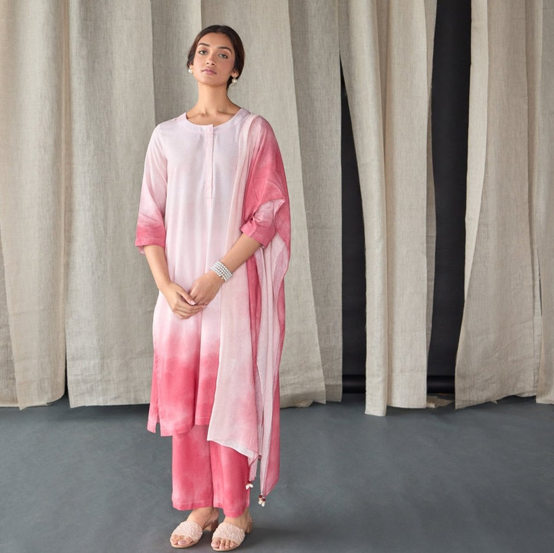 Peach Ombre Linen Kurta Set | Verified Sustainable by Brown Living™