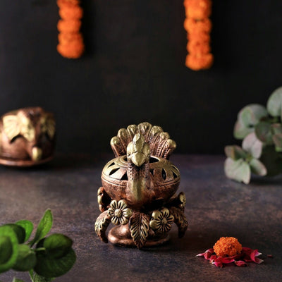 Peacock Akand Jyot – Ethnic Decorative Lighting – Home Decor on Brown Living™. SKU: D28. Img 4.