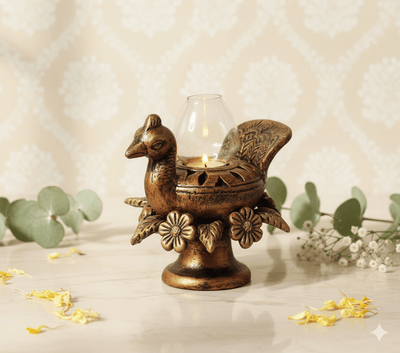 Peacock Akand Jyot – Ethnic Decorative Lighting – Home Decor on Brown Living™. SKU: D28. Img 2.