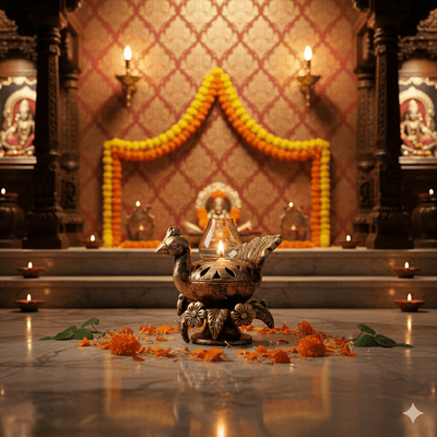 Peacock Akand Jyot – Ethnic Decorative Lighting – Home Decor on Brown Living™. SKU: D28. Img 3.