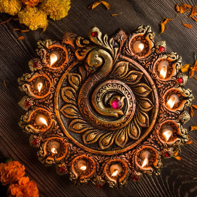 Peacock Design 11 - Diya Platter – Diwali Celebration Decor – Home Decor on Brown Living™. SKU: D7. Img 2.