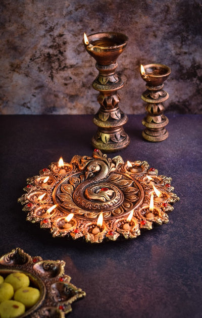Peacock Design 11 - Diya Platter – Diwali Celebration Decor – Home Decor on Brown Living™. SKU: D7. Img 3.