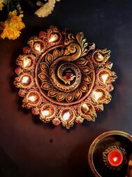 Peacock Design 11 - Diya Platter – Diwali Celebration Decor – Home Decor on Brown Living™. SKU: D7. Img 4.