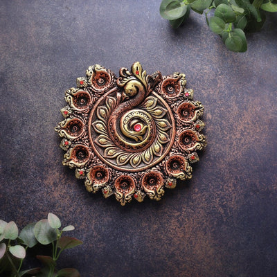 Peacock Design 11 - Diya Platter – Diwali Celebration Decor – Home Decor on Brown Living™. SKU: D7. Img 1.