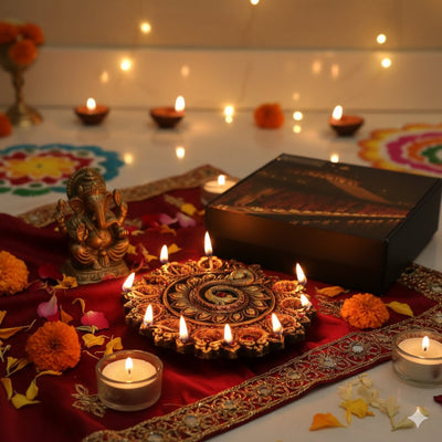 Peacock Design 11 - Diya Platter – Diwali Celebration Decor – Home Decor on Brown Living™. SKU: D7. Img 6.