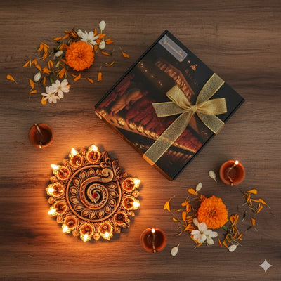 Peacock Design 11 - Diya Platter – Diwali Celebration Decor – Home Decor on Brown Living™. SKU: D7. Img 5.