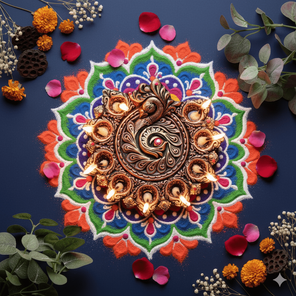 Peacock Design 9 - Diya Platter – Vibrant Diwali Home Accent – Home Decor on Brown Living™. SKU: D82. Img 3.