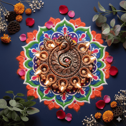 Peacock Design 9 - Diya Platter – Vibrant Diwali Home Accent – Home Decor on Brown Living™. SKU: D82. Img 3.