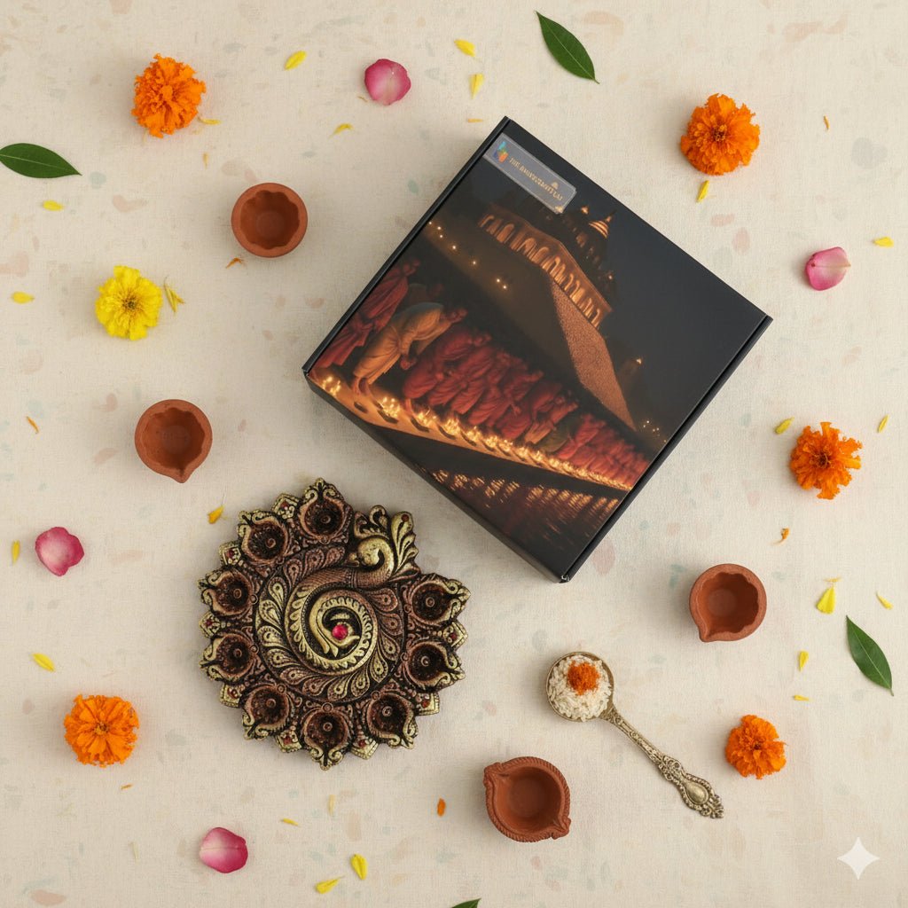 Peacock Design 9 - Diya Platter – Vibrant Diwali Home Accent – Home Decor on Brown Living™. SKU: D82. Img 6.