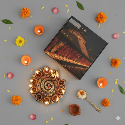 Peacock Design 9 - Diya Platter – Vibrant Diwali Home Accent – Home Decor on Brown Living™. SKU: D82. Img 5.