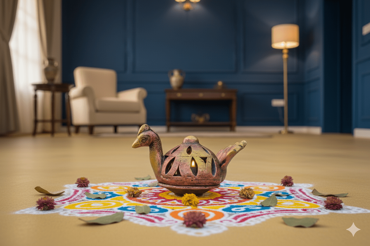 Peacock Table Shade Lamp - Diwali Decoration & Festival Lighting – Home Decor on Brown Living™. SKU: D52. Img 5.