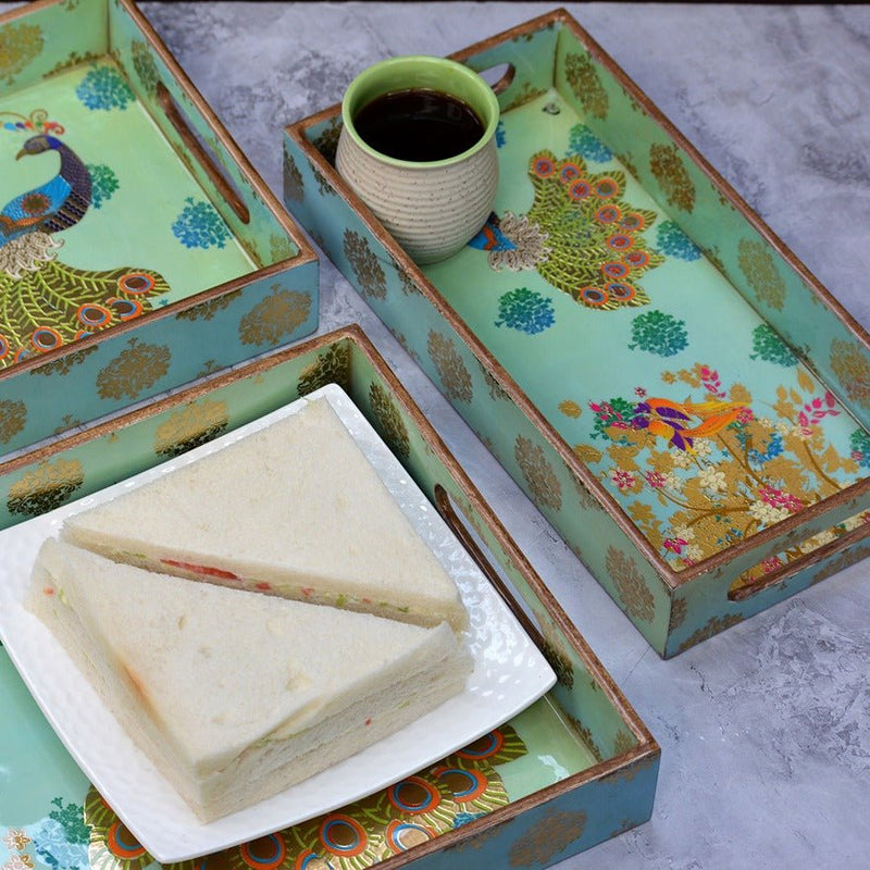 Peacock Themed Rectangular Tray (Set of 3) | Verified Sustainable Trays & Platters on Brown Living™