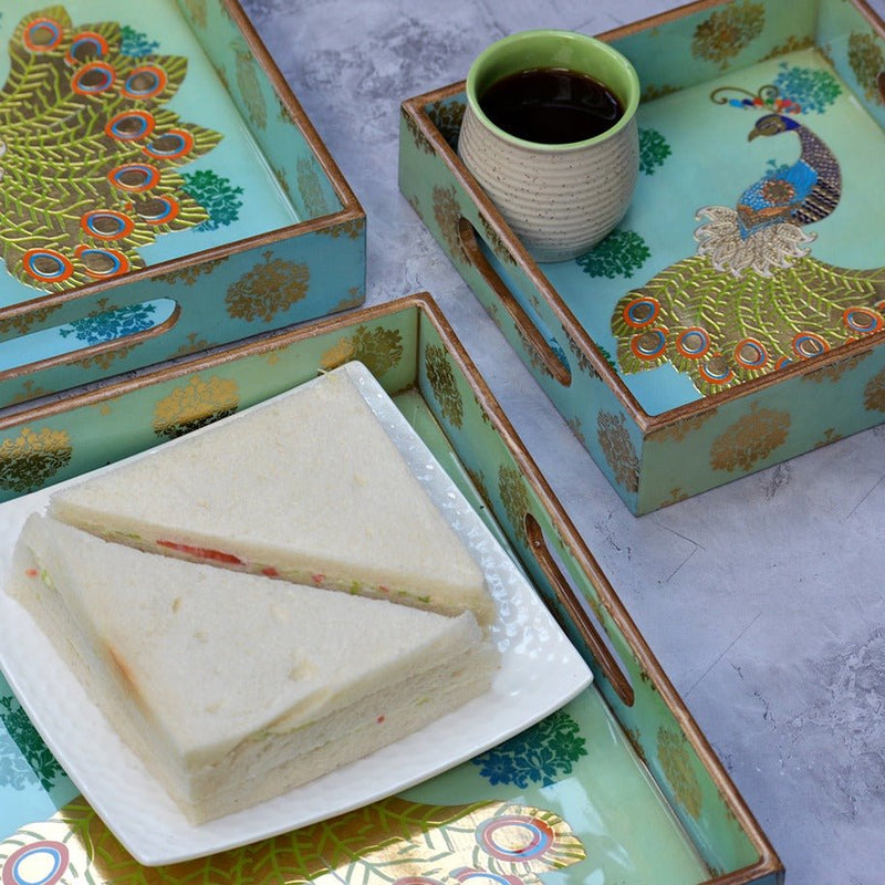 Peacock Themed Square Tray (Set of 3) | Verified Sustainable Trays & Platters on Brown Living™