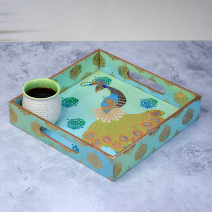 Peacock Themed Square Tray (Set of 3) – Trays & Platters by The Mohraj available on Brown Living™. . SKU: MJ00104TY3012. Img 3.