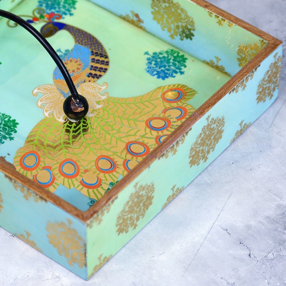Peacock Themed Tissue Holder – Trays & Platters by The Mohraj available on Brown Living™. . SKU: MJ00072TA. Img 1.