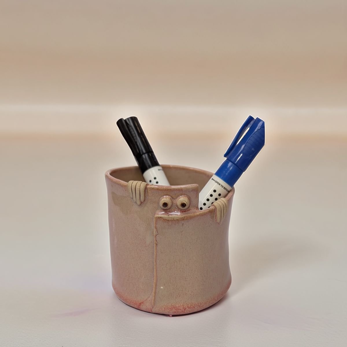 Peek - a - Boo Ceramic Organizer: Adorable Storage Solution – Home Decor by Solar Crafts available on Brown Living™. Peach Small. SKU: PAB - SM - Peach. Img 3.