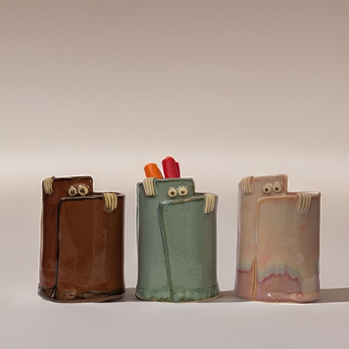 Peek - a - Boo Ceramic Organizer: Adorable Storage Solution – Home Decor by Solar Crafts available on Brown Living™. Peach Small. SKU: PAB - SM - Peach. Img 2.