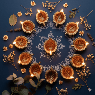 Peepal Diya Set of 12 – Festive Home Decoration – Home Decor on Brown Living™. SKU: D17. Img 1.