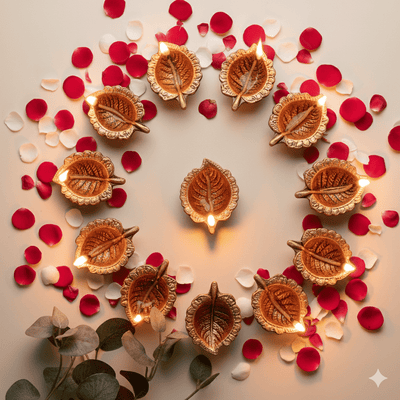 Peepal Diya Set of 12 – Festive Home Decoration – Home Decor on Brown Living™. SKU: D17. Img 2.
