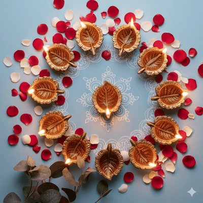 Peepal Diya Set of 12 – Festive Home Decoration – Home Decor on Brown Living™. SKU: D17. Img 4.