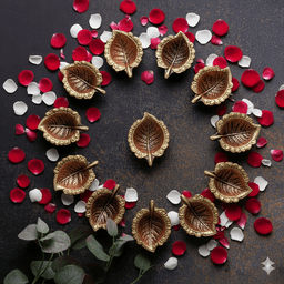 Peepal Diya Set of 12 – Festive Home Decoration – Home Decor on Brown Living™. SKU: D17. Img 3.