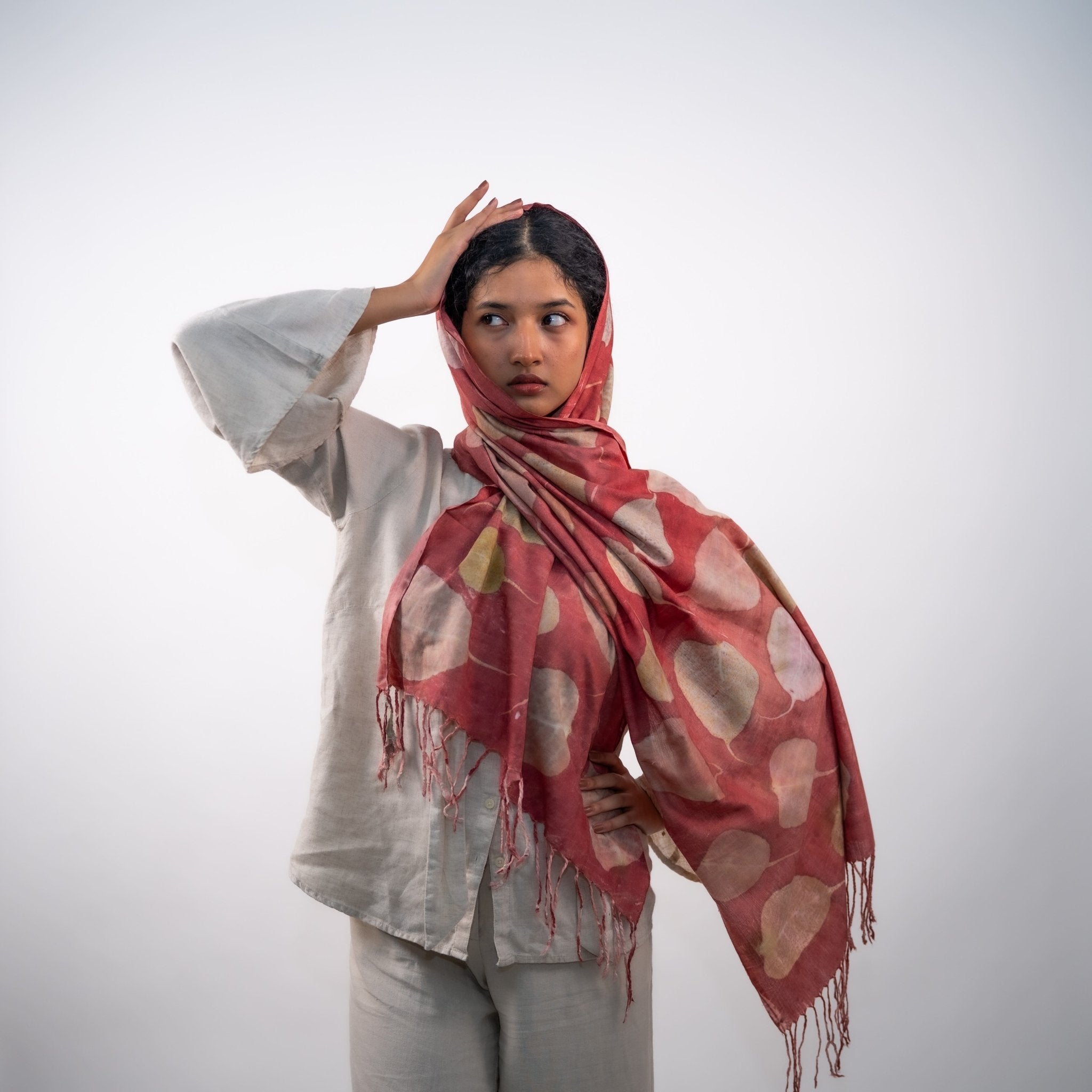Peepal Eri Silk Scarf – Handcrafted Natural Silk Stole – Womens Scarf on Brown Living™. SKU: scarfpeepaleri. Img 5.