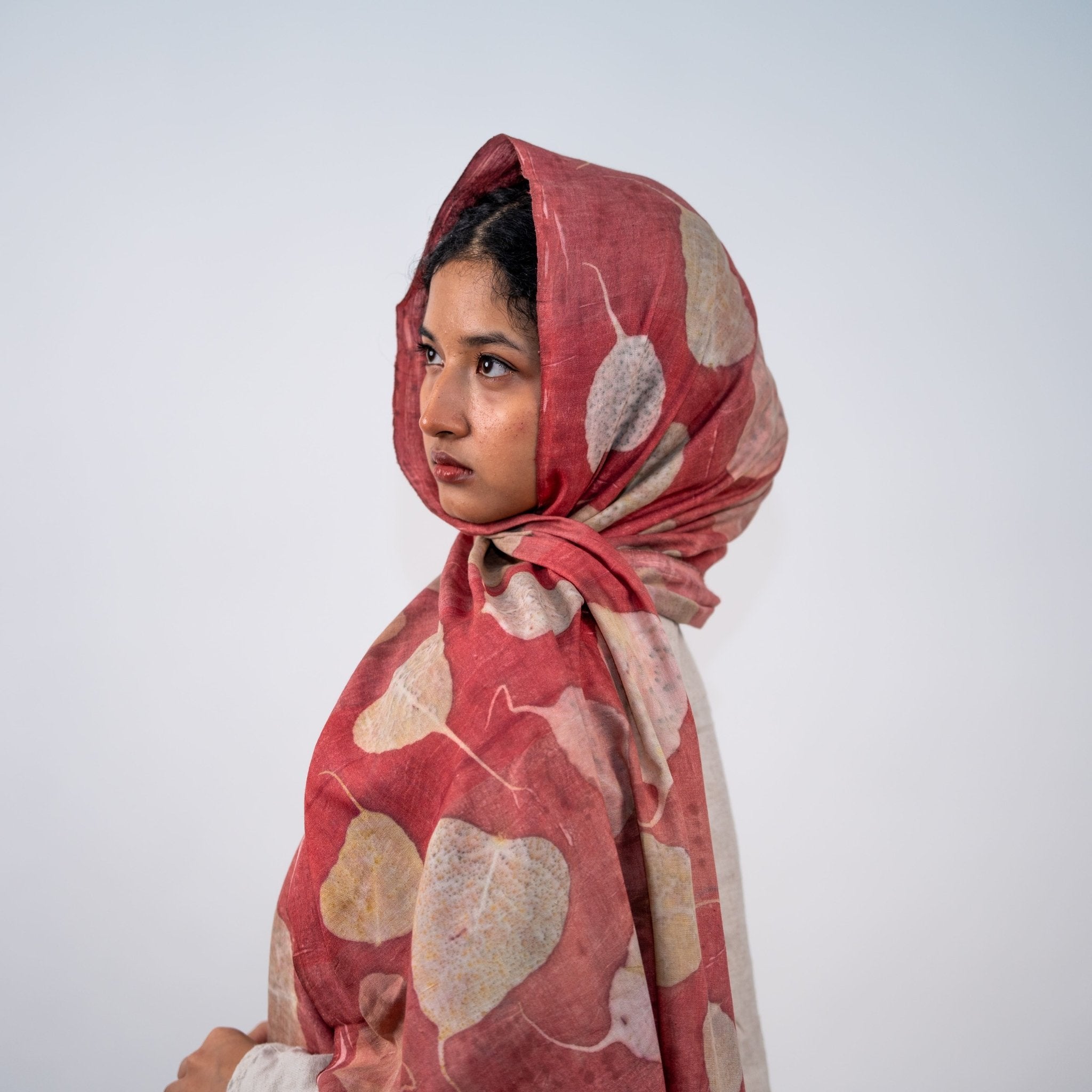 Peepal Eri Silk Scarf – Handcrafted Natural Silk Stole – Womens Scarf on Brown Living™. SKU: scarfpeepaleri. Img 4.