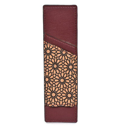 Pen Holder with Slot – Vegan Leather & Printed Cork (Maroon) – Bookmarks on Brown Living™. SKU: CPBMGH0001. Img 1.