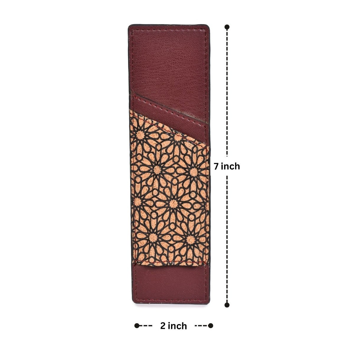 Pen Holder with Slot – Vegan Leather & Printed Cork (Maroon) – Bookmarks on Brown Living™. SKU: CPBMGH0001. Img 4.