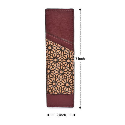 Pen Holder with Slot – Vegan Leather & Printed Cork (Maroon) – Bookmarks on Brown Living™. SKU: CPBMGH0001. Img 4.