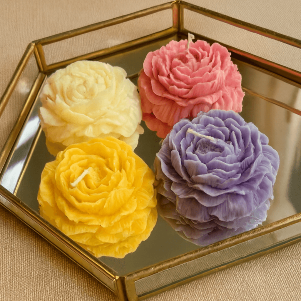 Peony Candle Set of 2 | Diwali Decorative Candles for Gifting – Candles & Fragrances on Brown Living™. SKU: LUSH_0005. Img 1.