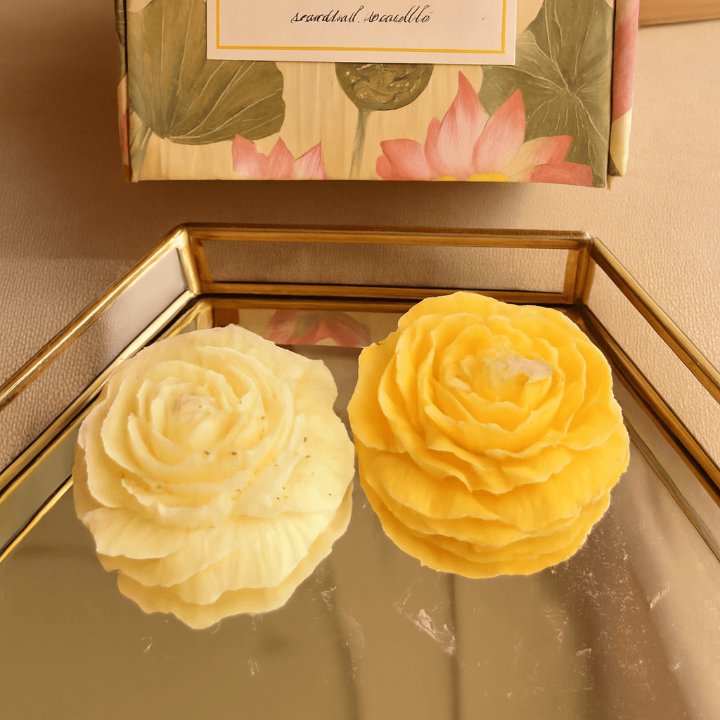 Peony Candle Set of 2 | Diwali Decorative Candles for Gifting – Candles & Fragrances on Brown Living™. SKU: LUSH_0005. Img 2.