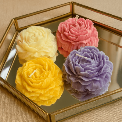 Peony Candle Set of 4 | Festive Diwali Decor & Gifts – Candles & Fragrances on Brown Living™. SKU: LUSH_0008. Img 1.