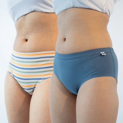 Pepper & Gems Organic Cotton Hipsters – Pack of 2 – Womens Underwear on Brown Living™. SKU: 003BANavy - MultiXs. Img 1.