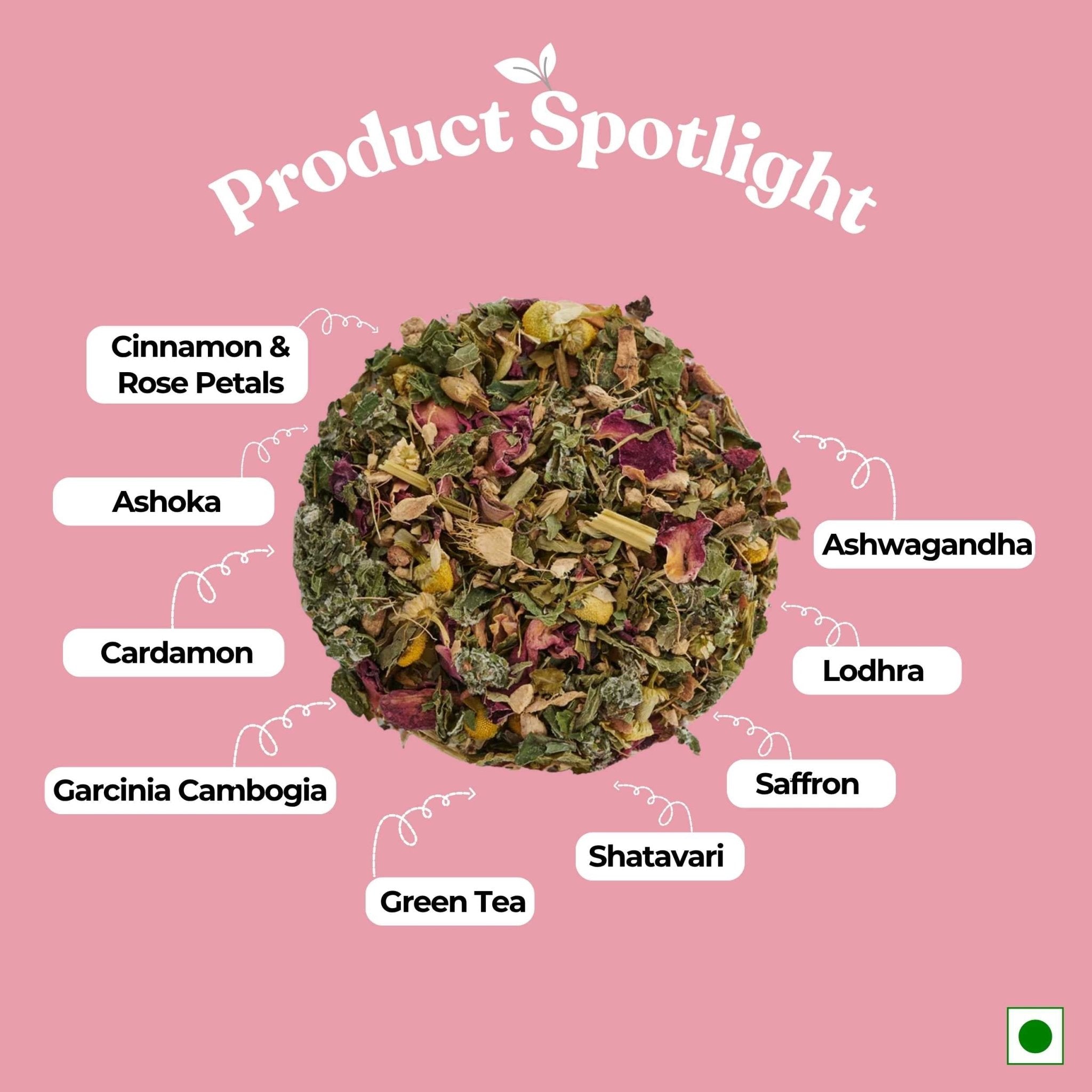 Period Perfect Tea – Menstrual Comfort & Hormonal Balance – 50g – Tea on Brown Living™. SKU: JTTin50New. Img 4.