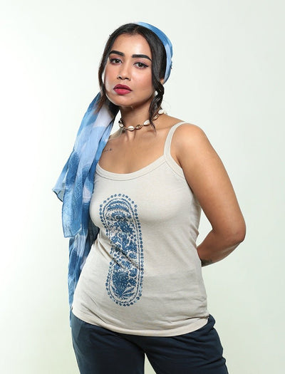 Persian Leisure Biowashed Organic Cotton Tank - Cream – Womens Top on Brown Living™. SKU: 008/Cream/Turkish/AOP - XS. Img 1.