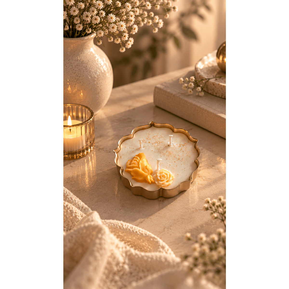 Petal Bloom Aroma Candle 3.5 Inch | Floral Decorative Candle – Candles & Fragrances on Brown Living™. SKU: SSAS-13-LAVR. Img 1.