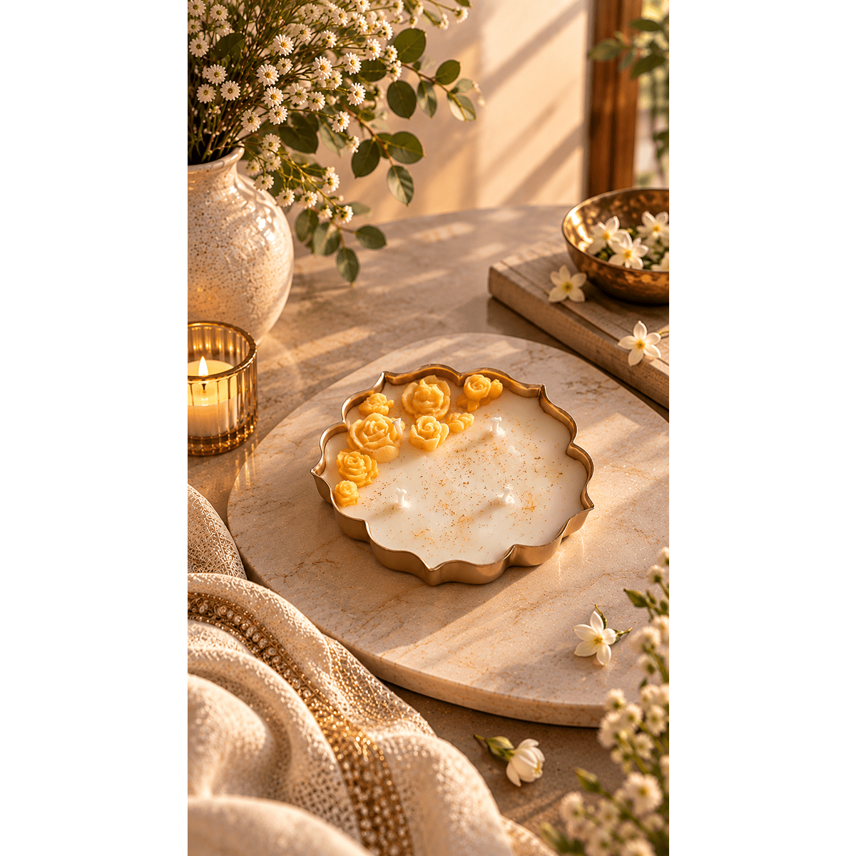 Petal Bloom Aroma Candle 5 Inch | Floral Decorative Candle – Candles & Fragrances on Brown Living™. SKU: SSAS-25-LAVR. Img 2.