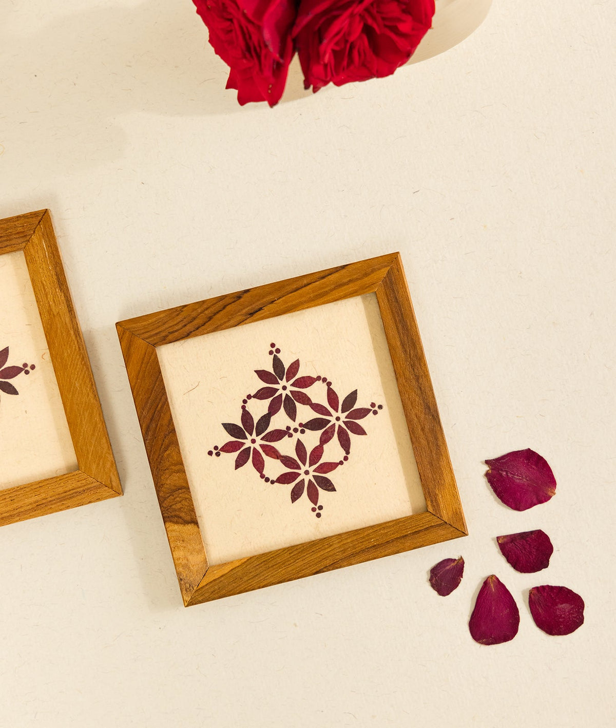 Petal Kolam Coasters Set Of 2 | Diwali Festive Table Decor – Coasters on Brown Living™. SKU: Gul_Diwali_26_021. Img 2.