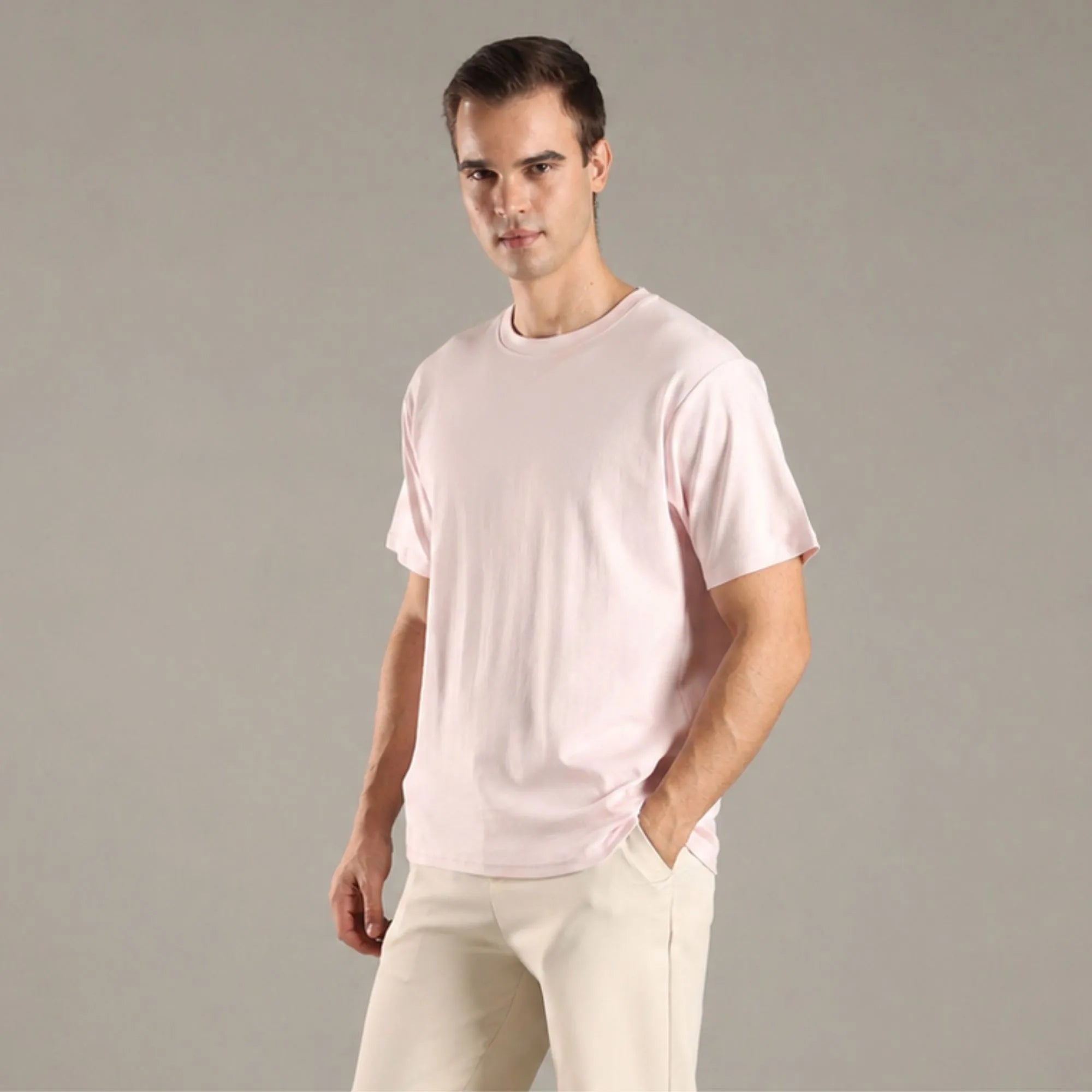 Petal Pink Organic Cotton Half - Sleeve T-Shirt – Mens T-Shirt on Brown Living™. SKU: OC-PK-TS-S. Img 5.