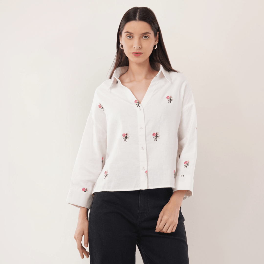 Petal Whisper | Hemp Cotton Sustainable Shirt | Women – Womens Shirt on Brown Living™. SKU: PetalWhisper-XS. Img 5.