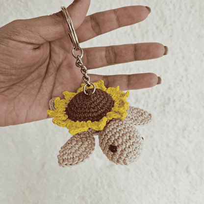 Petalback Sunflower Turtle Keychain – Cute & Eco - Friendly Accessory – Gift on Brown Living™. SKU: WT - PT - 01. Img 2.